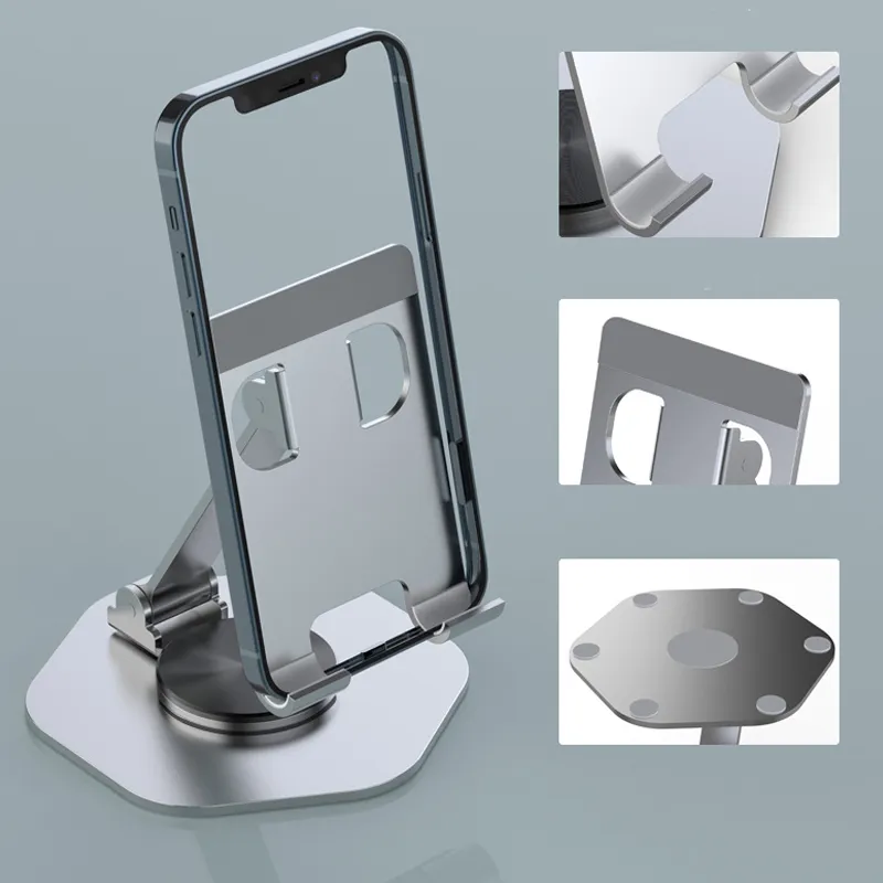 Suporte ajustável do telefone móvel de metal, suporte de mesa para iphone, ipad, xiaomi, tablet, mesa, rotação de 360 °