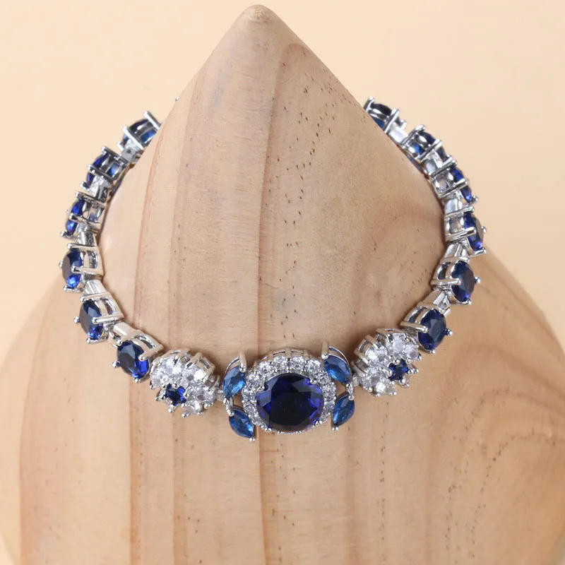 925 marca charme feminino pulseira pulseira azul zircônia cúbica 6-cores jóias de casamento comprimento ajustável 18 + 3cm