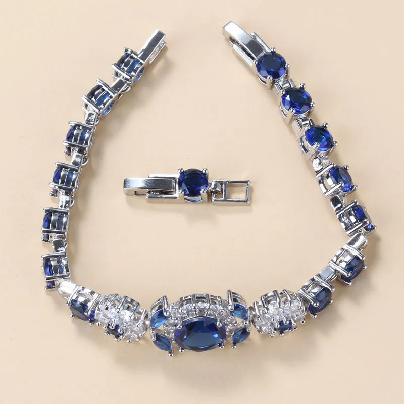 925 marca charme feminino pulseira pulseira azul zircônia cúbica 6-cores jóias de casamento comprimento ajustável 18 + 3cm