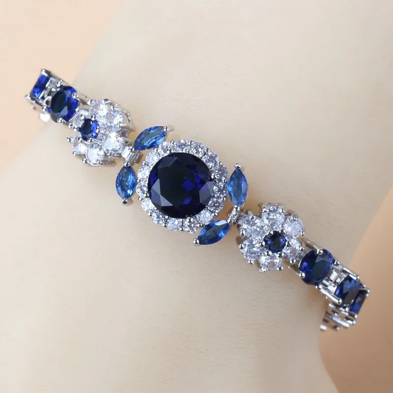 925 marca charme feminino pulseira pulseira azul zircônia cúbica 6-cores jóias de casamento comprimento ajustável 18 + 3cm