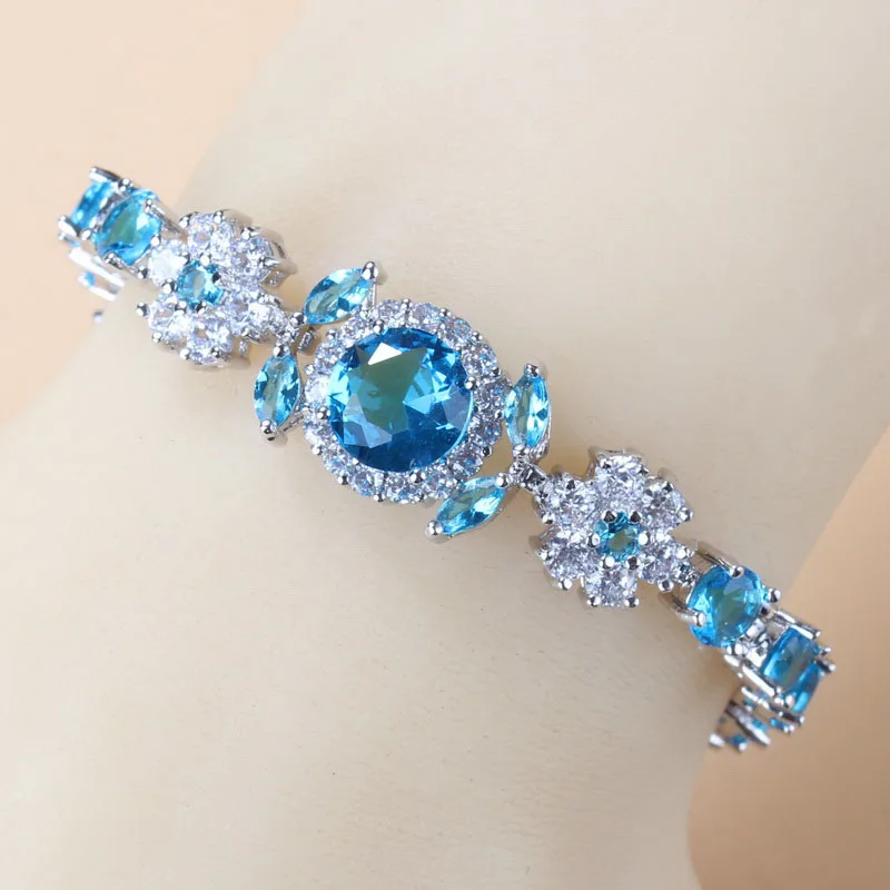 925 marca charme feminino pulseira pulseira azul zircônia cúbica 6-cores jóias de casamento comprimento ajustável 18 + 3cm