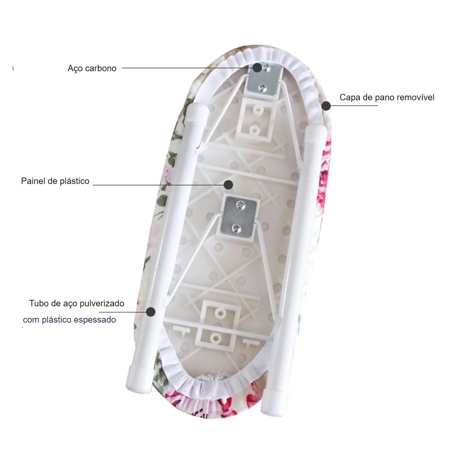 Pequena tábua de engomar dobrável, punhos, decote para casa, branco e cinza
