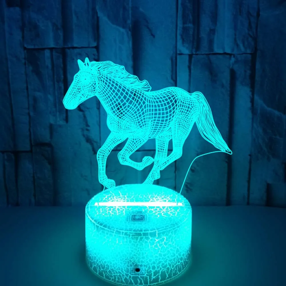 Children's 3D Illusion Horse LED Night Light, Abajur para Quarto, Feriado, Luzes de Natal, Presentes de Decoração para Crianças Children's 3D Illusion Horse LED Night Light, Abajur para Quarto, Feriado, Luzes de Natal, Presentes de Decoração para Crianças
