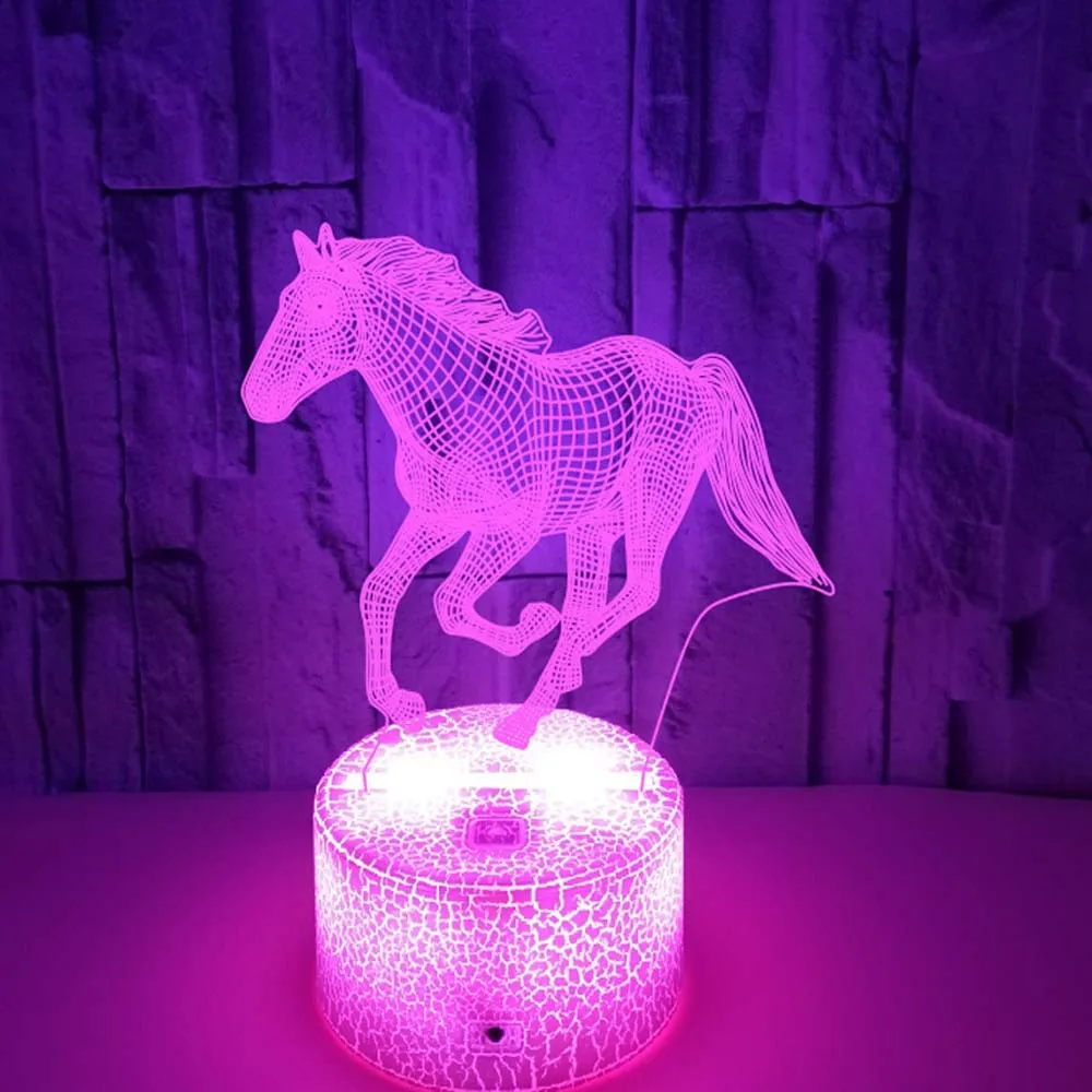 Children's 3D Illusion Horse LED Night Light, Abajur para Quarto, Feriado, Luzes de Natal, Presentes de Decoração para Crianças Children's 3D Illusion Horse LED Night Light, Abajur para Quarto, Feriado, Luzes de Natal, Presentes de Decoração para Crianças