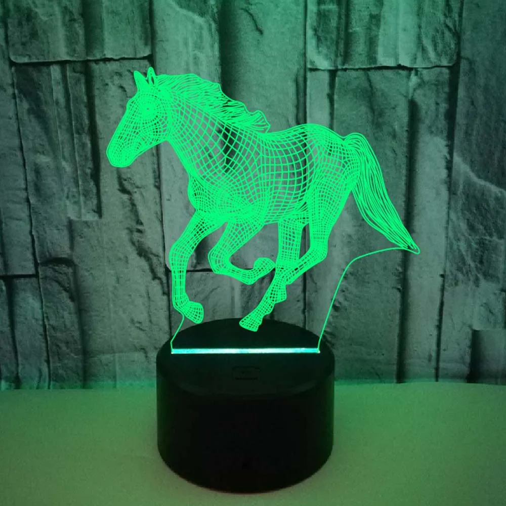 Children's 3D Illusion Horse LED Night Light, Abajur para Quarto, Feriado, Luzes de Natal, Presentes de Decoração para Crianças Children's 3D Illusion Horse LED Night Light, Abajur para Quarto, Feriado, Luzes de Natal, Presentes de Decoração para Crianças