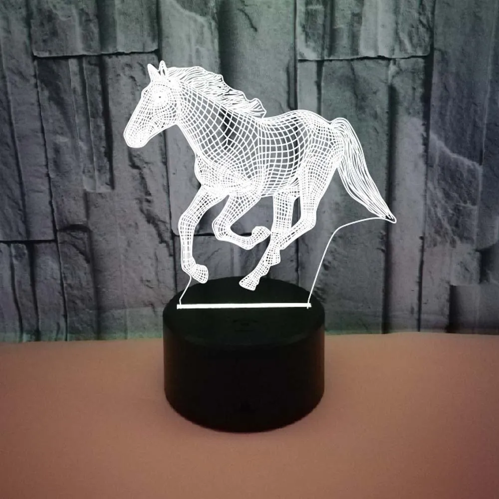 Children's 3D Illusion Horse LED Night Light, Abajur para Quarto, Feriado, Luzes de Natal, Presentes de Decoração para Crianças Children's 3D Illusion Horse LED Night Light, Abajur para Quarto, Feriado, Luzes de Natal, Presentes de Decoração para Crianças