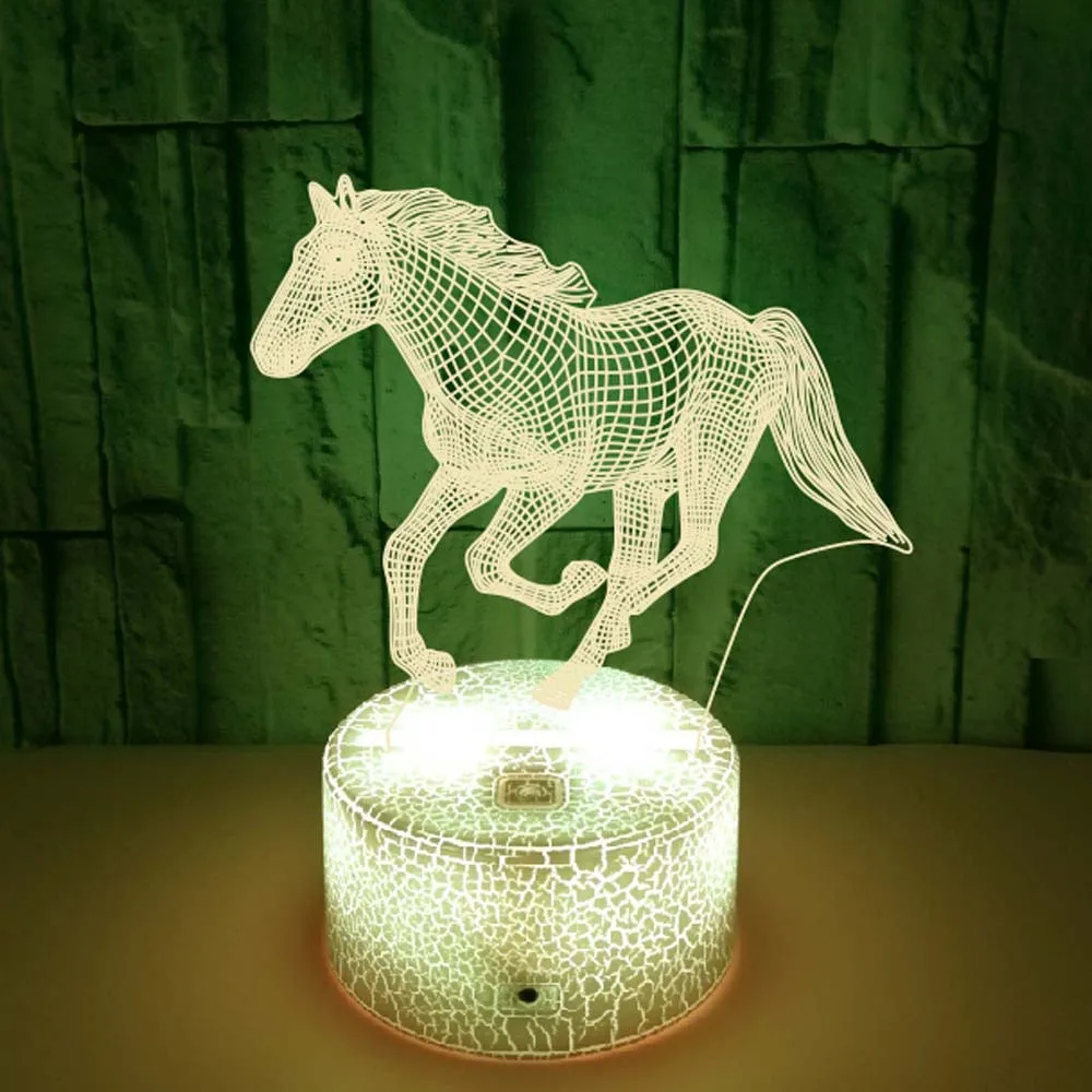 Children's 3D Illusion Horse LED Night Light, Abajur para Quarto, Feriado, Luzes de Natal, Presentes de Decoração para Crianças Children's 3D Illusion Horse LED Night Light, Abajur para Quarto, Feriado, Luzes de Natal, Presentes de Decoração para Crianças