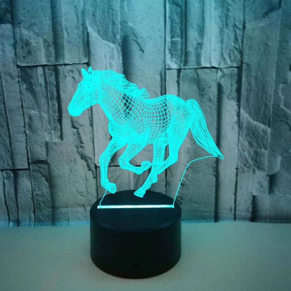 Children's 3D Illusion Horse LED Night Light, Abajur para Quarto, Feriado, Luzes de Natal, Presentes de Decoração para Crianças Children's 3D Illusion Horse LED Night Light, Abajur para Quarto, Feriado, Luzes de Natal, Presentes de Decoração para Crianças