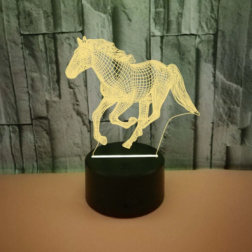 Children's 3D Illusion Horse LED Night Light, Abajur para Quarto, Feriado, Luzes de Natal, Presentes de Decoração para Crianças Children's 3D Illusion Horse LED Night Light, Abajur para Quarto, Feriado, Luzes de Natal, Presentes de Decoração para Crianças