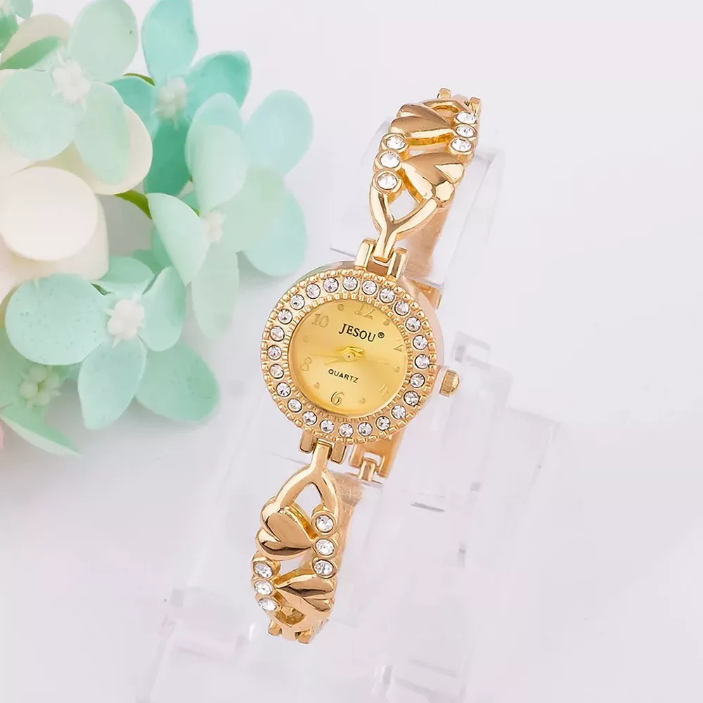 Mulheres pulseira relógio conjunto de ouro cristal colar de design brincos anel feminino conjunto de jóias relógio de quartzo presentes das mulheres para os namorados