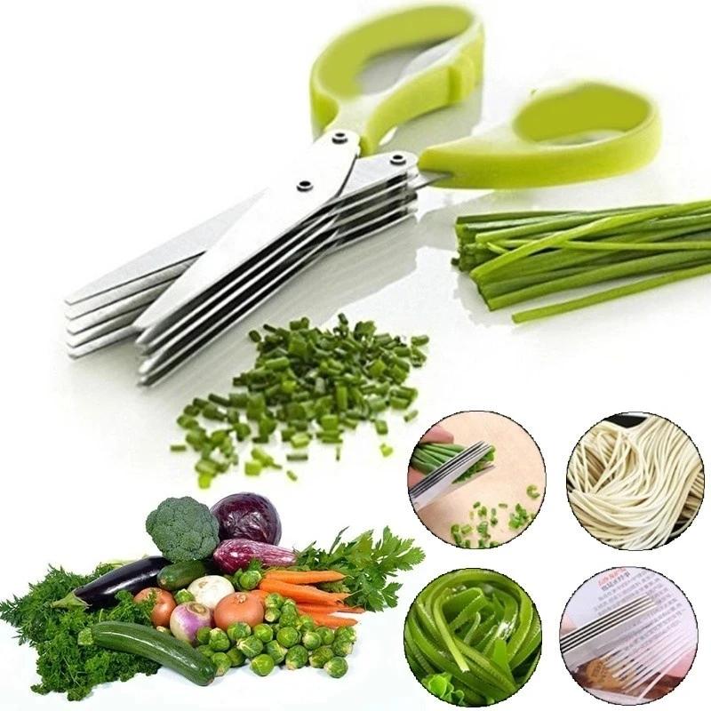 Muti-camadas tesoura de cozinha aço inoxidável cortador de legumes scallion erva laver especiarias ferramenta de cozinha corte acessórios de cozinha