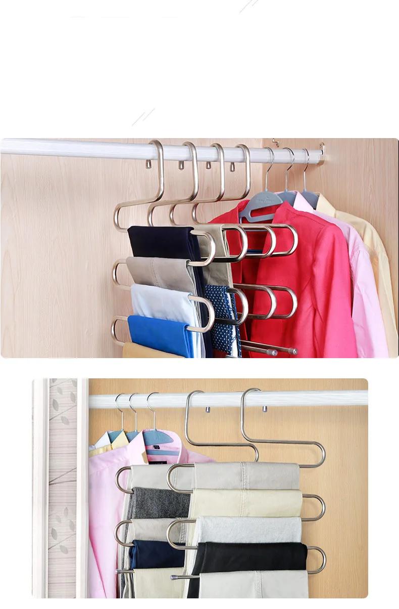 Cabides De Roupas De Aço Inoxidável Multilayer, rack De Armazenamento De Calças Em Forma S, cabide De Pano De Armazenamento Doméstico