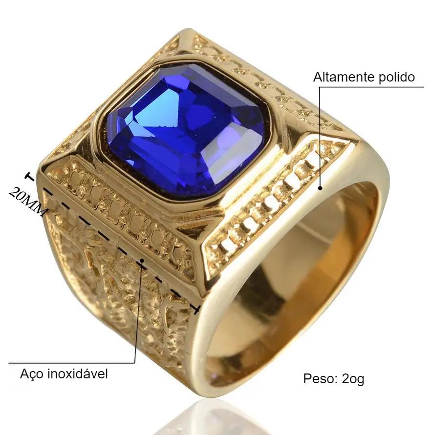 Keisha Lena Gold Plated Titanium Steel Inlay Red Blue Square Stone Men Ring Australian Gem Zirconia Wedding Ring Christmas Gift