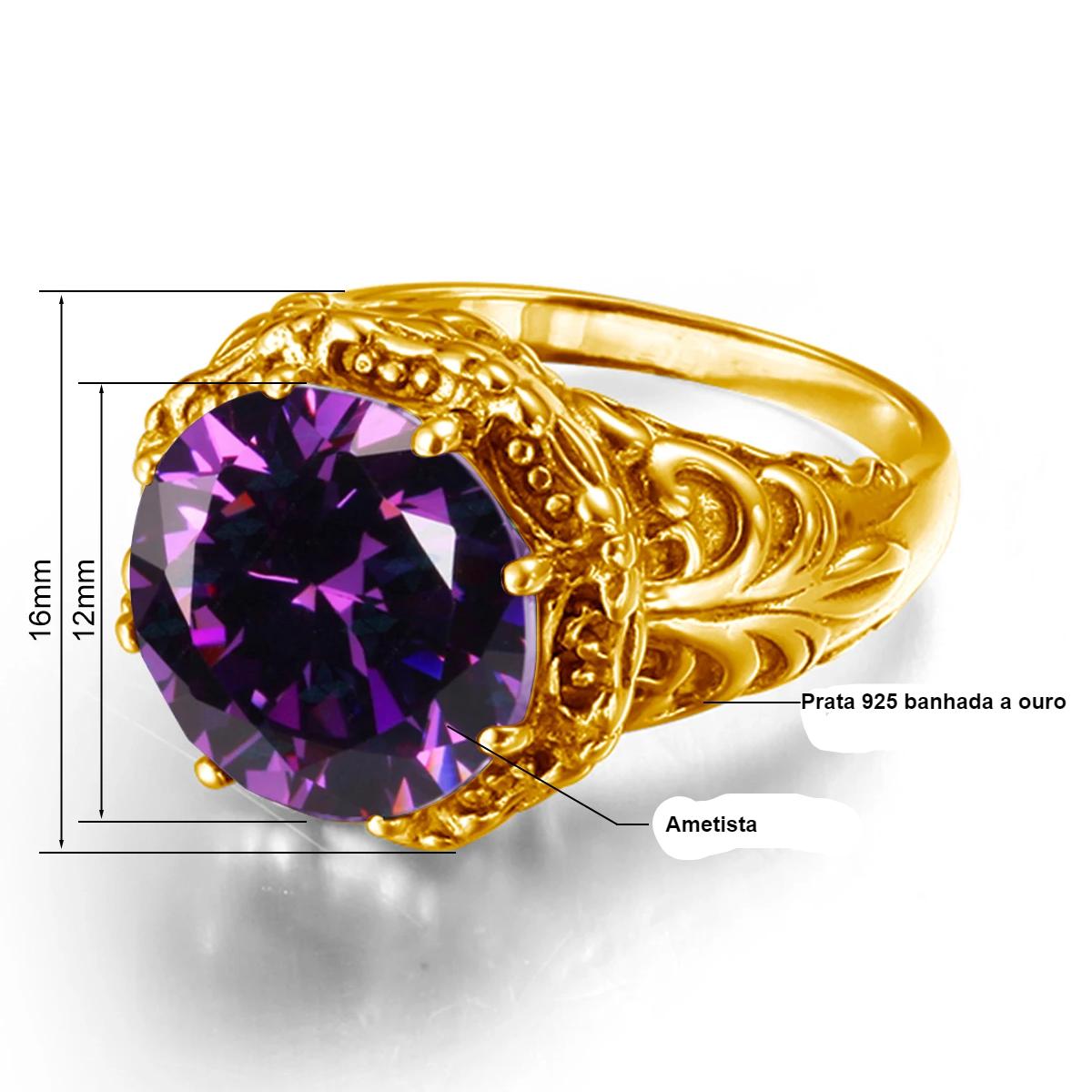 Szjinao Big Stone 12*12mm Amethyst Ring Gold Women Wedding Party Luxury Jewelry Delicate Trend Gift For Wife Free Shipping Anel