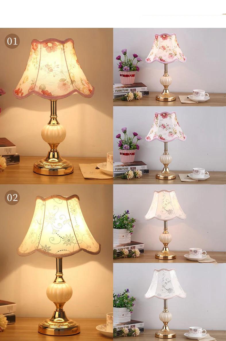 European Style Simple Glass Desk Lamp Retro Classic Bedroom Bedside Lamps Wrought Iron Iron Fabric System Table Light Luxury