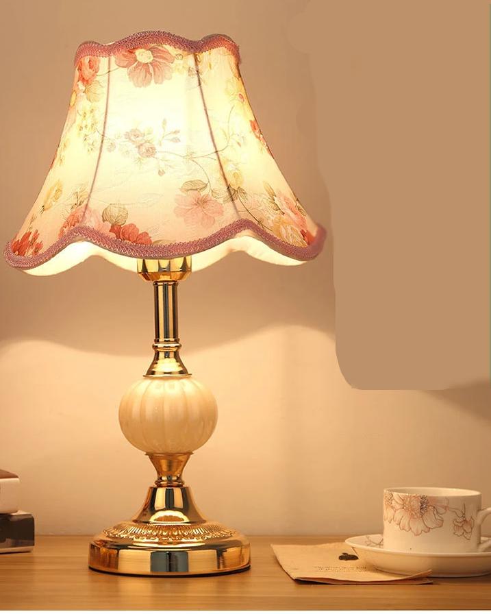 European Style Simple Glass Desk Lamp Retro Classic Bedroom Bedside Lamps Wrought Iron Iron Fabric System Table Light Luxury