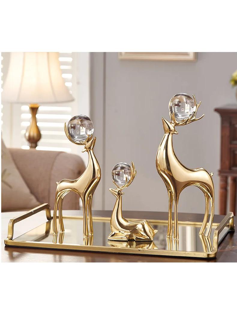 Creativity Metal Simulation Animal Deer Copper Golden Crystal Ball Crafts Furnishings home decoration crystal animal