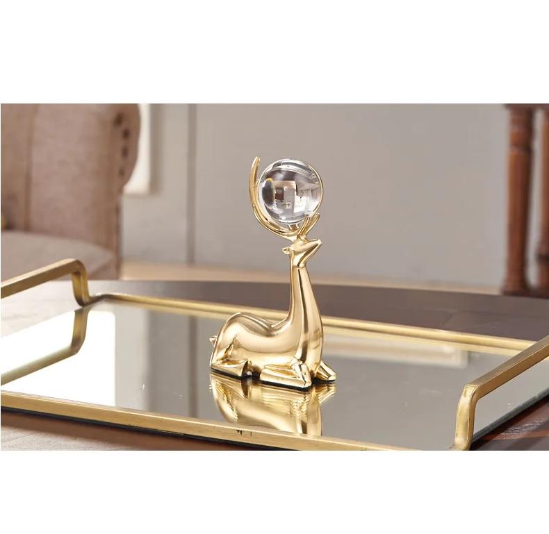 Creativity Metal Simulation Animal Deer Copper Golden Crystal Ball Crafts Furnishings home decoration crystal animal