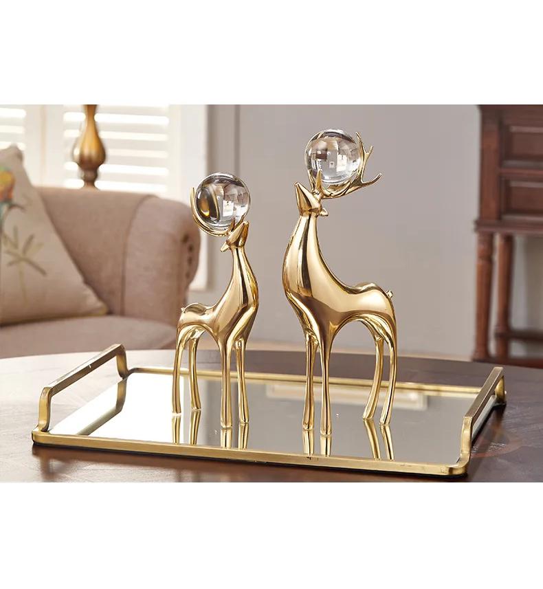 Creativity Metal Simulation Animal Deer Copper Golden Crystal Ball Crafts Furnishings home decoration crystal animal