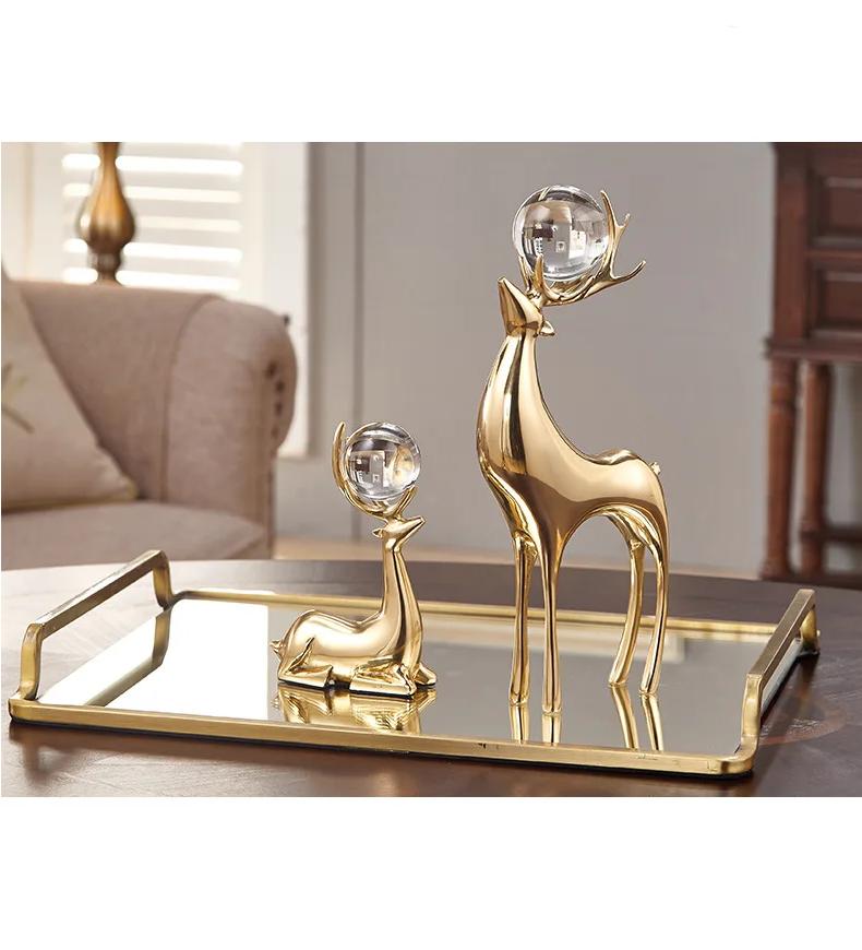 Creativity Metal Simulation Animal Deer Copper Golden Crystal Ball Crafts Furnishings home decoration crystal animal