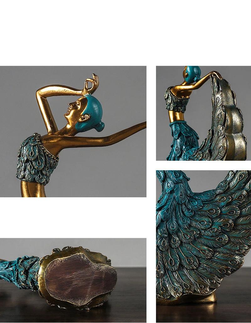 SAAKAR Resin Retro Peacock Dancer Statue Figurines for Interior Figure Decorations Home Living Room Desktop Objects Collections