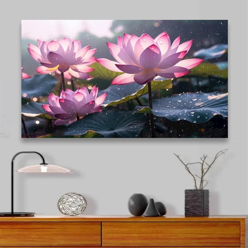 Natural Rain Lotus Leaves Flower Poster and Prints Modern Canvas Painting Wall Art Pictures For Living Room Decor No Frame