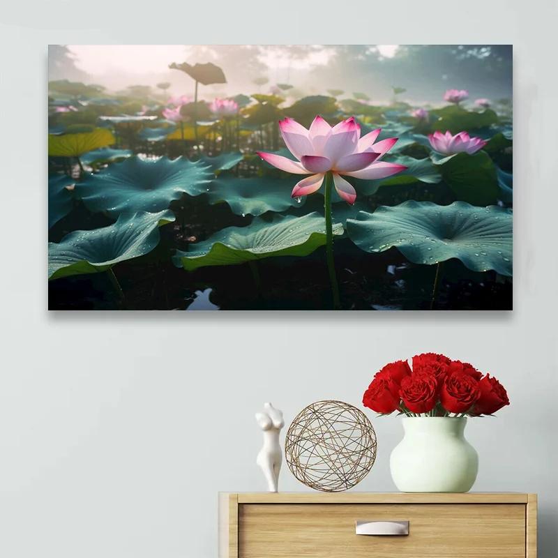 Natural Rain Lotus Leaves Flower Poster and Prints Modern Canvas Painting Wall Art Pictures For Living Room Decor No Frame